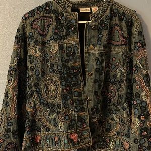 Chico’s vintage hand beaded jean jacket, one of a kind.
